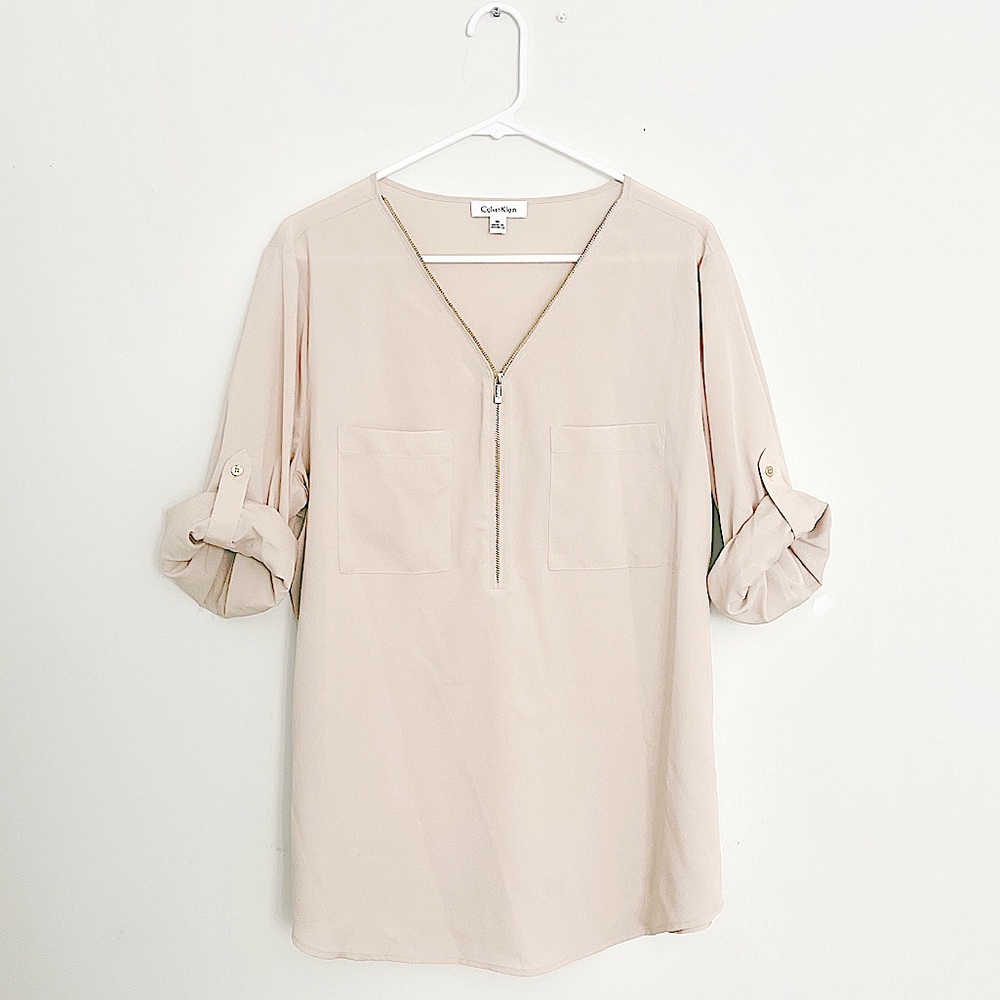 Calvin Klein Zip V-Neck Blouse